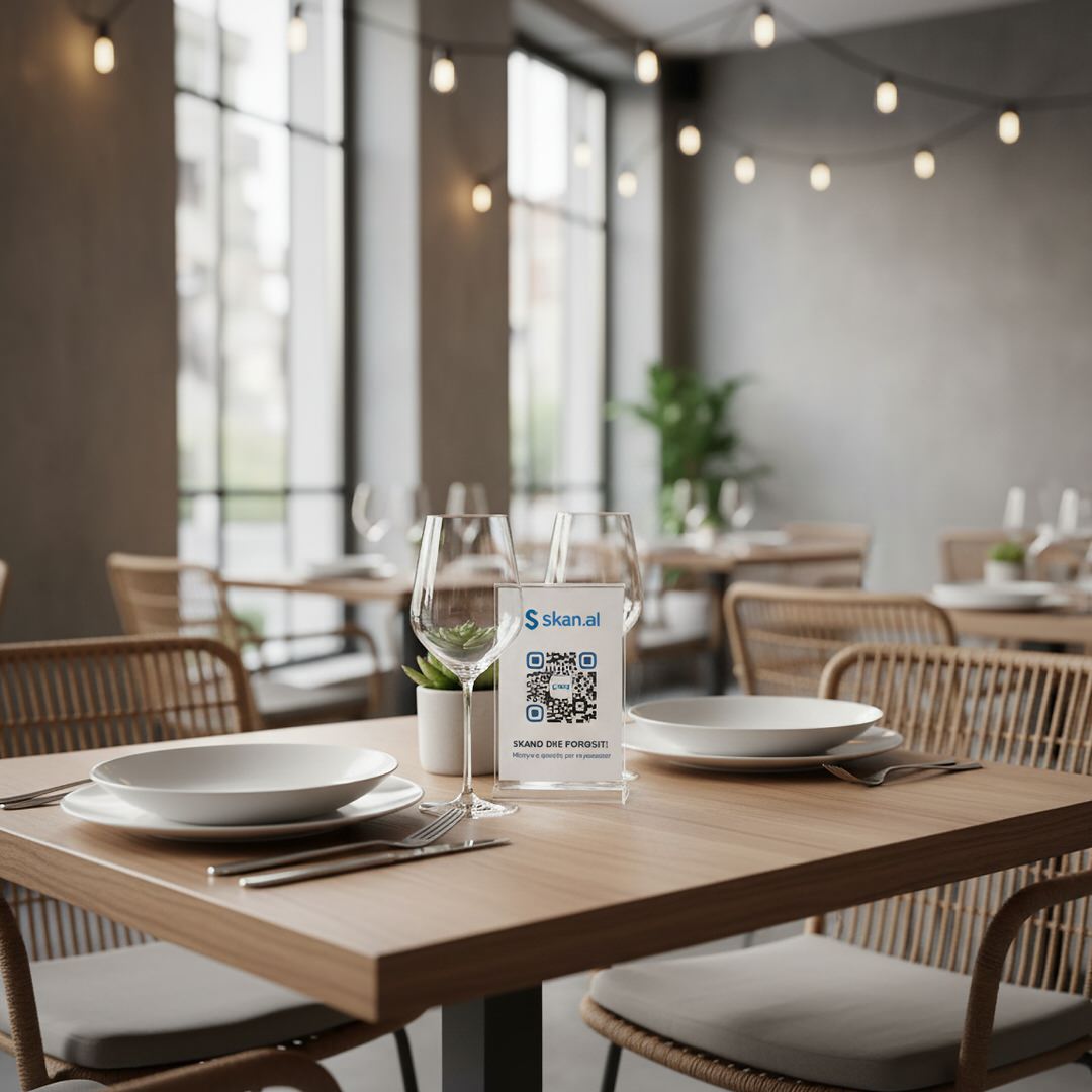Restaurant table setup with SKAN.AL QR code ordering system